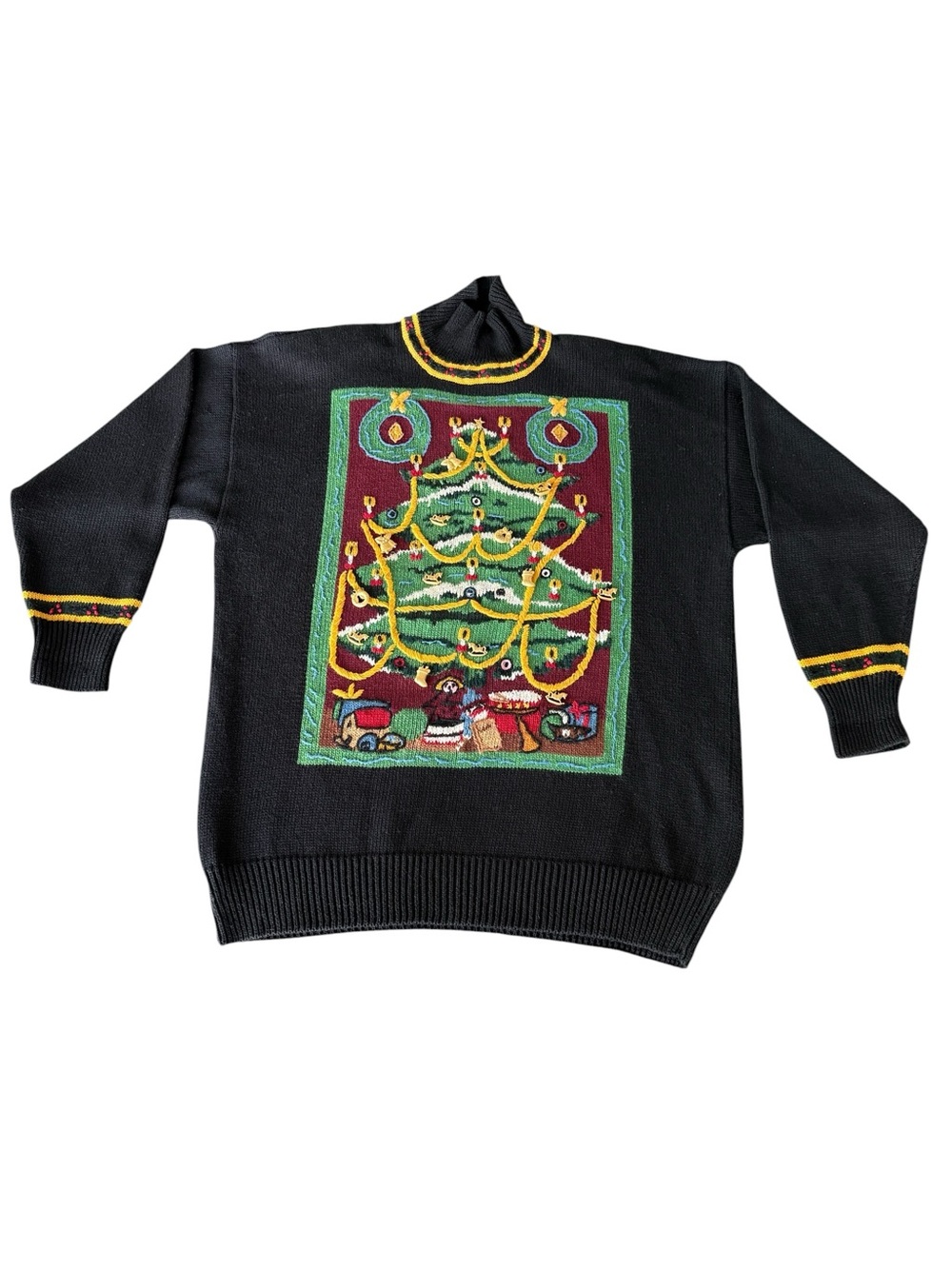 Vintage Cambridge Dry Goods Christmas Sweater Large 90s Ramie Cotton Black